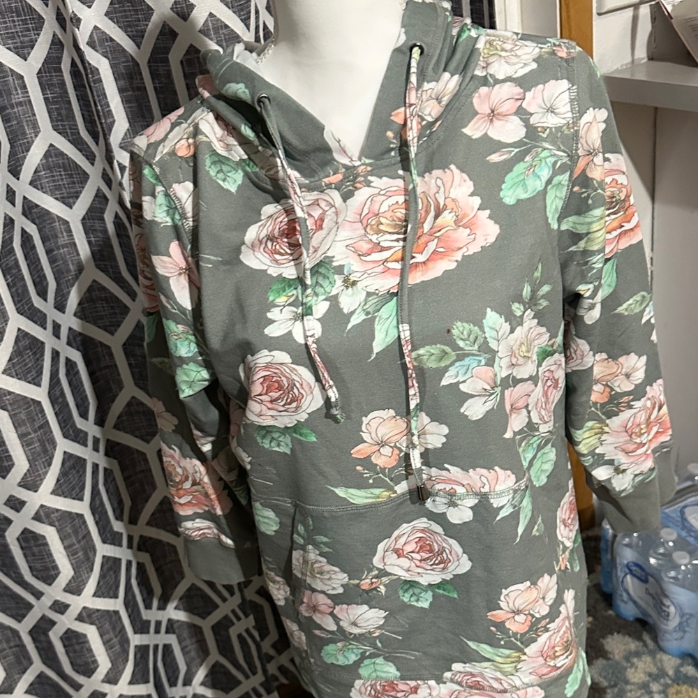 KEREN hart Floral Hoodie - Gray and Pink